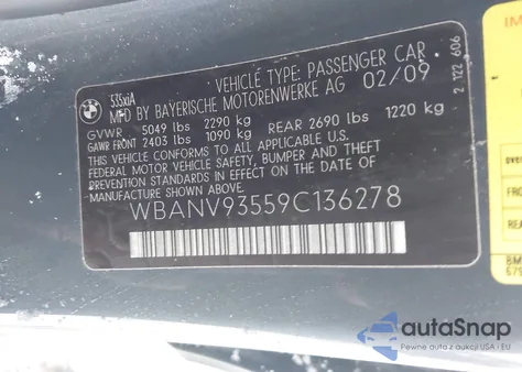 2009 BMW 535I xDrive из США, поврежденный, VIN WBANV93559C136278